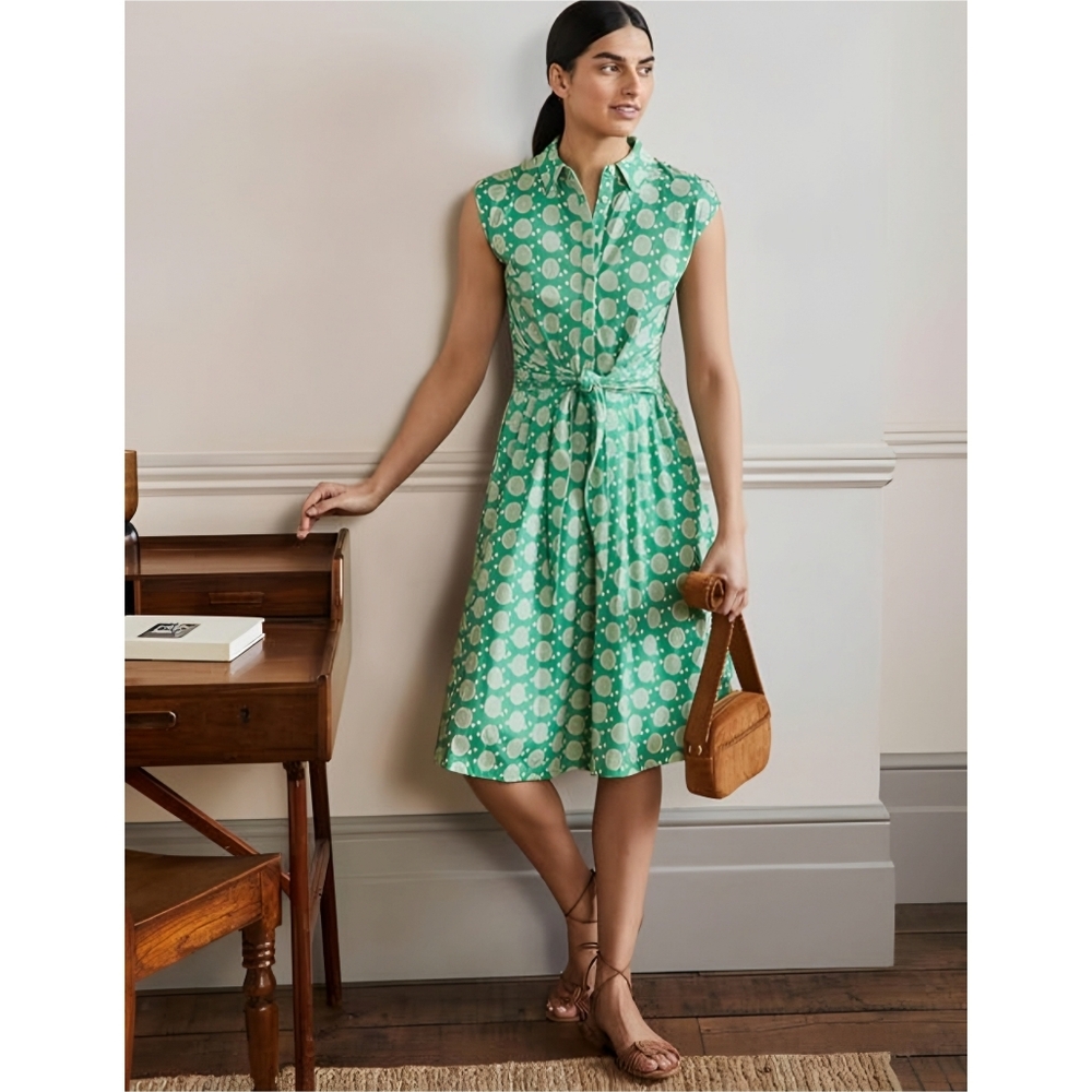 Boden Floral Tie Front Green White Jersey Dress, 14 - Picture 11 of 11